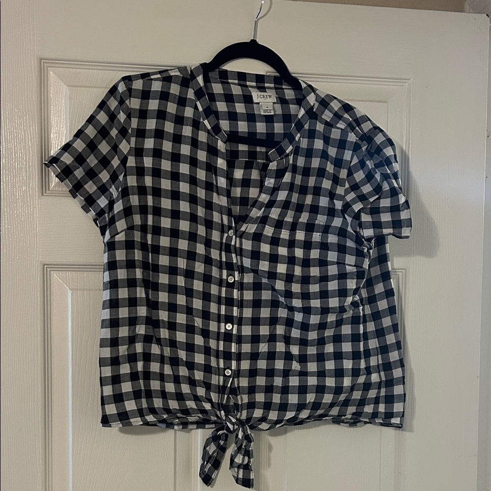 J. Crew Navy and White Gingham Button Down Shirt